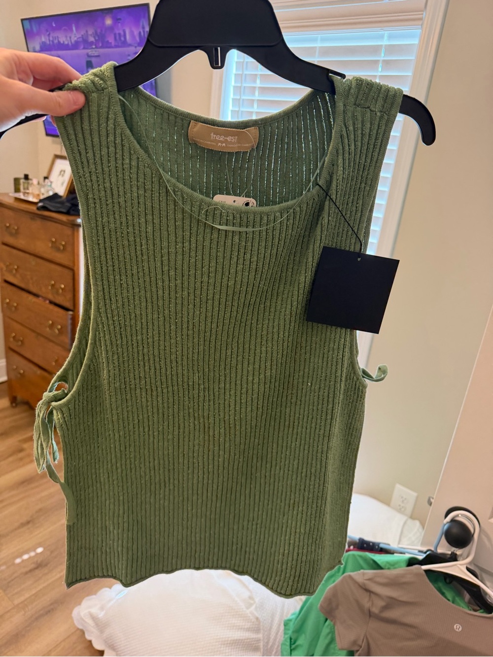 Free People Olive Green Ribbed Side-Tie Tank